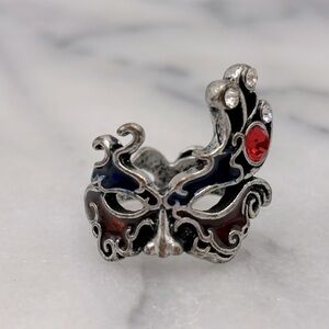 Venetian Costume Mask Red Crystal Finger Stretch‎ Fashion Ring